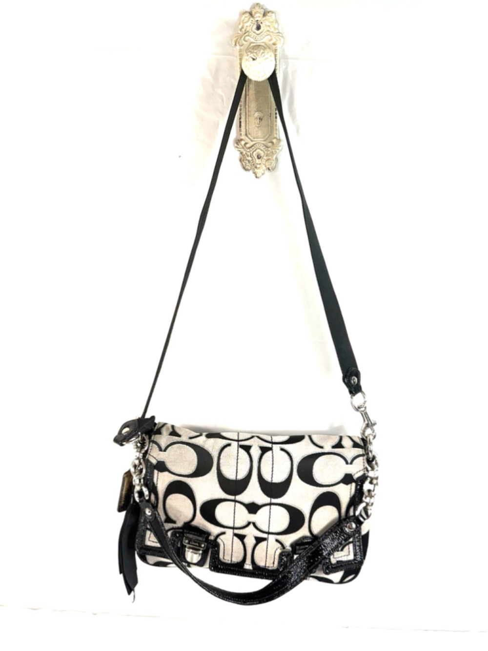 vintage Coach 18352 Poppy Signature Pushlock Flap Messenger Bag Crossbody
